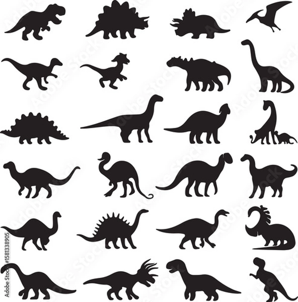 Obraz Various prehistoric creatures dinosaur silhouette