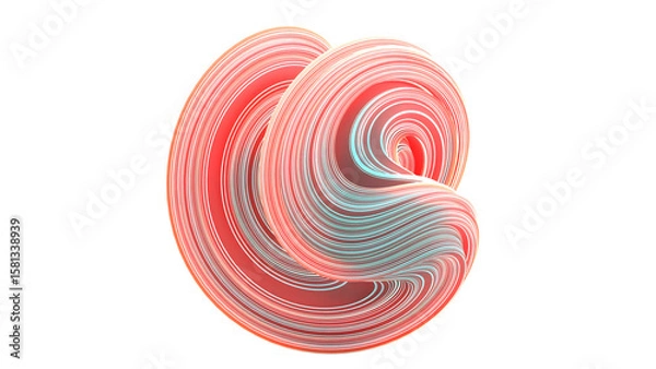 Obraz Colorful Twisted Ribbon Loop with Red and Cyan Stripes on White Background. 3D Illustration