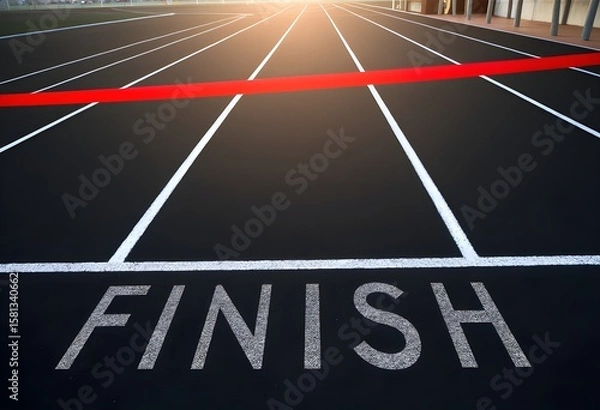 Fototapeta Finish line moment symbolizing success, effort, and personal victory. Concept of reaching goals, final destination, and success in motion. Winning. Win. Winner. Final goal 