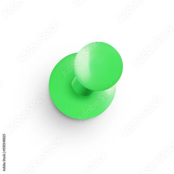 Fototapeta Top view of a Green office pushpin isolated on transparent background PNG