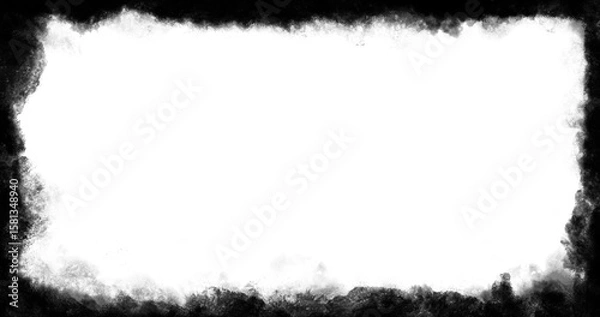 Fototapeta Black ink frame with stains and empty center isolated on transparent background PNG