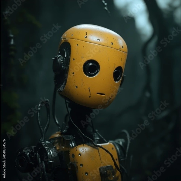 Obraz Futuristic ai robot exploring mysterious forest environment