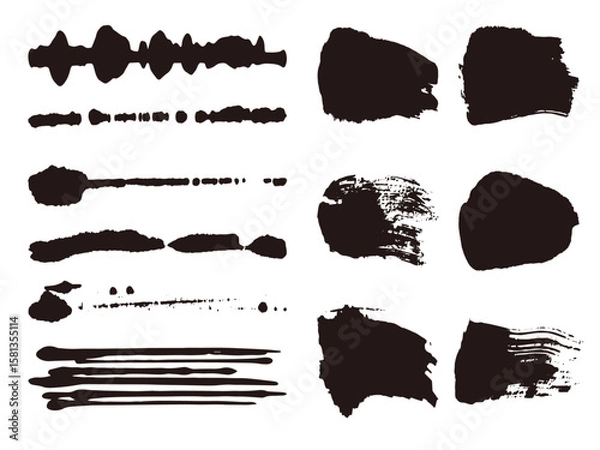 Obraz 墨で描いた掠れや滲みのある線やシルエットの素材セット