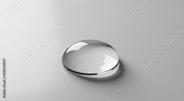 Fototapeta Close-up of a single water drop on a smooth white surface, high detail, neutral background