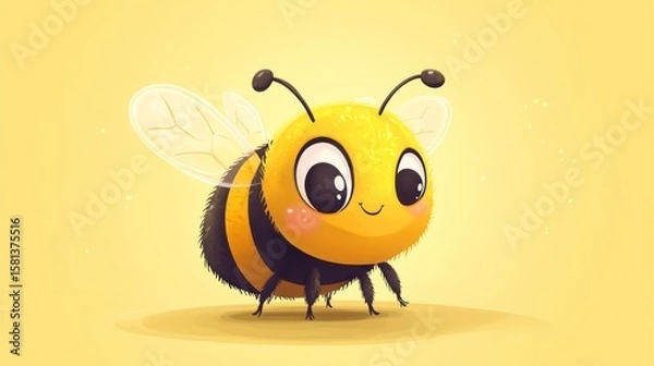 Obraz Charming Cartoon Bee Illustration on a Sunny Yellow Background with Transparent Wings
