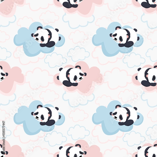 Obraz Cute panda pattern on pastel background.