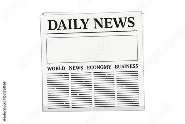 Fototapeta Vector mock up of a daily newspaper template with copy space. World news, economy, and business headlines. Article information journal for press, publication media bulletin.