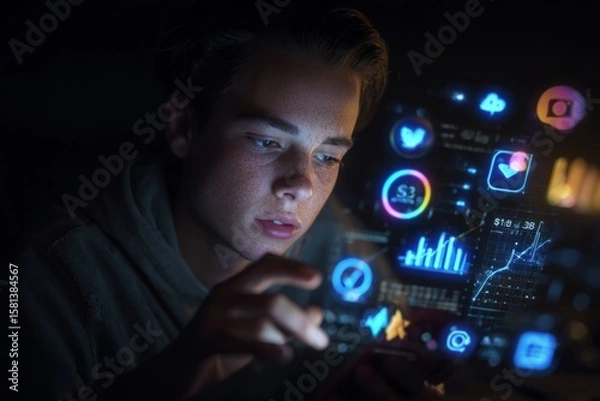 Fototapeta Social media's role in modern diy investing practices. Digital finance. Diy investors: embracing technology for financial growth. Tech-driven finance. Digital alternatives.