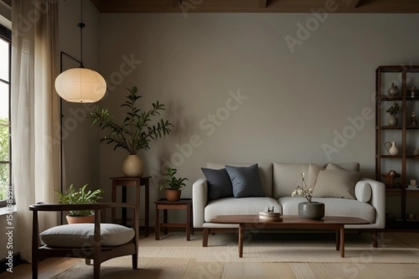 Fototapeta Modern living room interior with fireplace sofa and stylish furnitureModern living room interior with fireplace sofa and stylish furniture