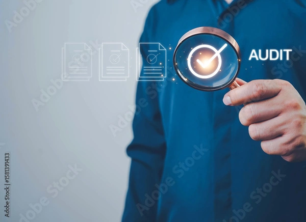Fototapeta Audit business concept. Businessmen Using Magnifying Glass to check and evaluate financial statements. Auditing financial accounts within the organization. Audit And Fraud Investigation.