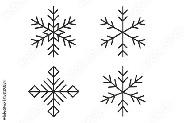 Fototapeta Snowflake line icon set. Minimalist winter symbols. Abstract geometric vector graphic elements for Christmas and New Year design. Isolated linear snow flake pictograms collection.