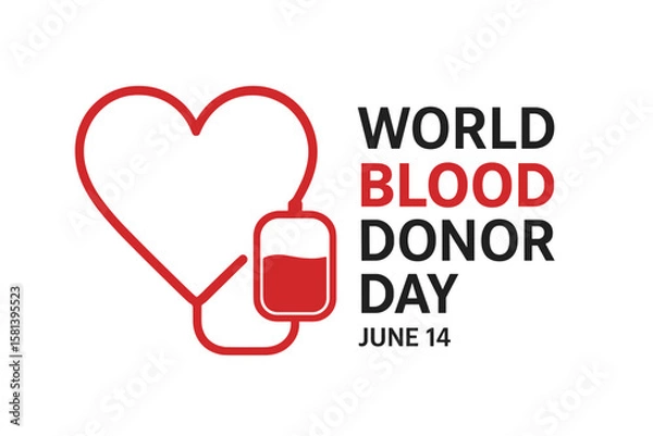 Obraz World Blood Donor Day June 14th, Donate Blood Concept with Heart Line Tape, Blood Donation Vector Illustration, Transparent PNG and Vector Graphic
