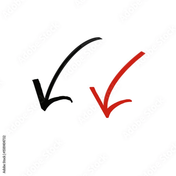 Fototapeta Curved Red And Black Arrow Brush Strokes Isolated on a White Background