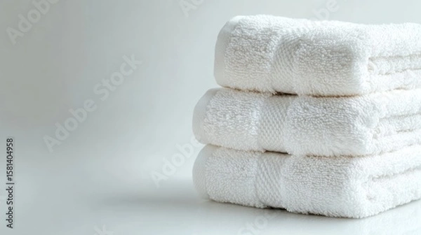 Fototapeta Stack of soft white towels Hygienic spa cloths for a clean and neat environment.
