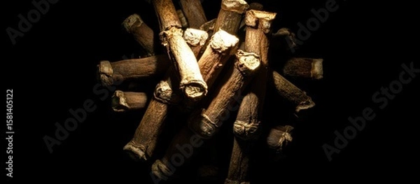 Fototapeta Roots Close-up A Textured Composition with Dark Background, an Exploration of Natural Textures