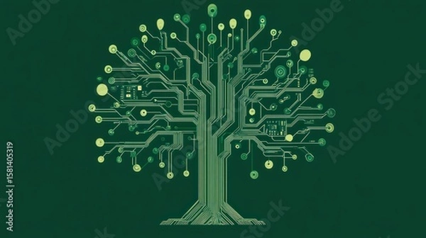 Fototapeta Green Tree Technology A Networked System Depiction with Nature in Balance