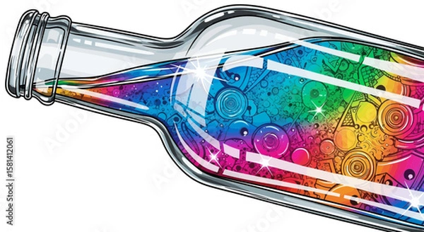 Fototapeta Vector find bottle art vector illustration: colorful liquid abstract design inside glass bottle creative concept
