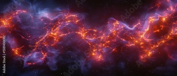Obraz Swirling cosmic light trails with radiant nodes in space