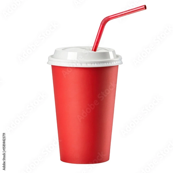 Fototapeta Red cup with straw isolated on transparent background