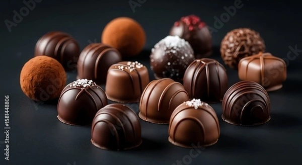 Obraz Decadent Chocolate Truffles A Sweet Indulgence for Chocolate Lovers, featuring a variety of gourmet flavors and textures.