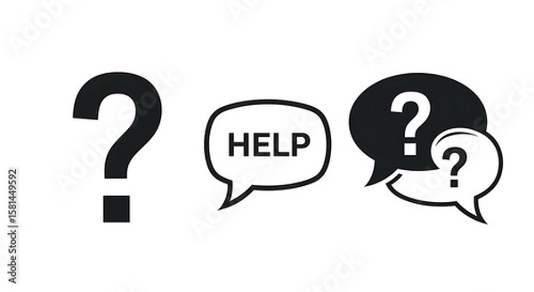 Obraz Question Mark & Help Icons Symbolizing Guidance and Problem Solving Assistance