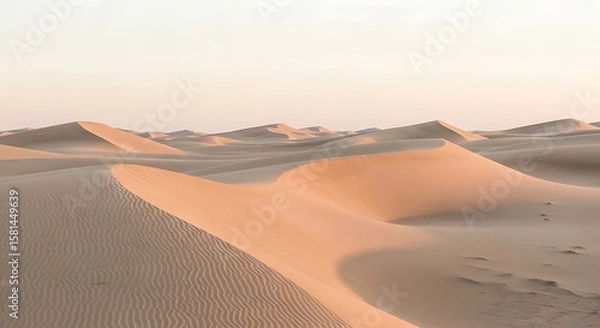 Obraz Serene Sand Dunes Landscape Desert Beauty in Soft Light, a vast expanse of golden dunes under a tranquil sky