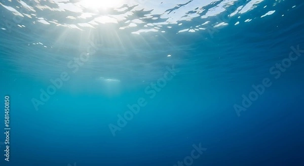 Obraz Sunlit Waters Serene Underwater View of the Ocean with Sun Rays Filtering Through the Surface, Offering a Tranquil and Peaceful Scene