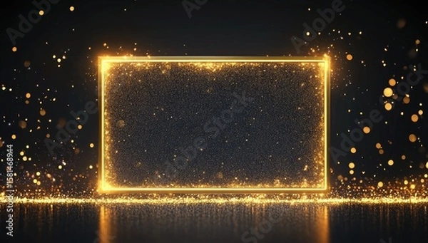 Fototapeta Golden rectangle frame, sparkling background
