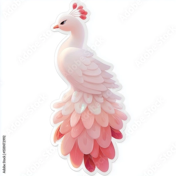 Fototapeta A stylized pink peacock stands tall with layered petal-like feathers in a graceful and elegant pose.