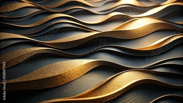 Obraz An abstract background features flowing gold and black waves, creating a modern and elegant texture