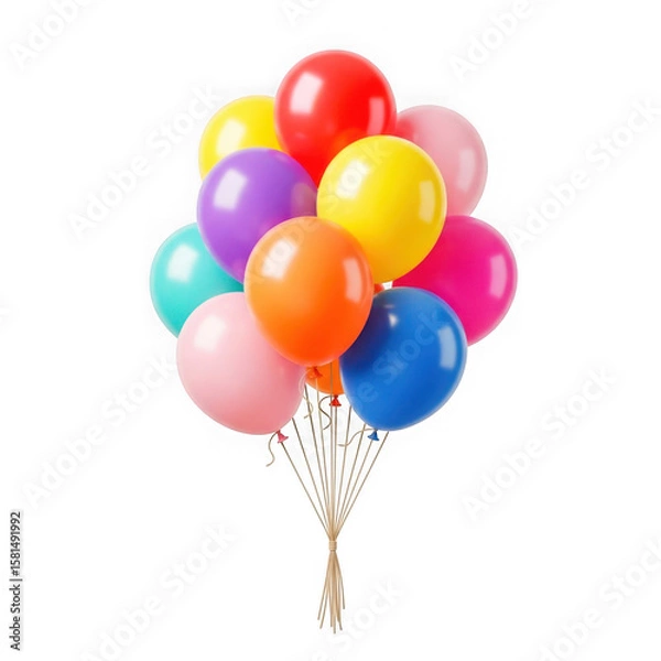 Obraz A vibrant bunch of assorted color balloons tied together isolated on transparent background
