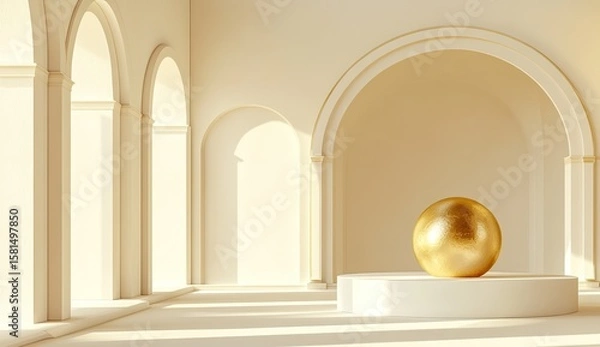 Fototapeta Golden sphere in a pale yellow archway