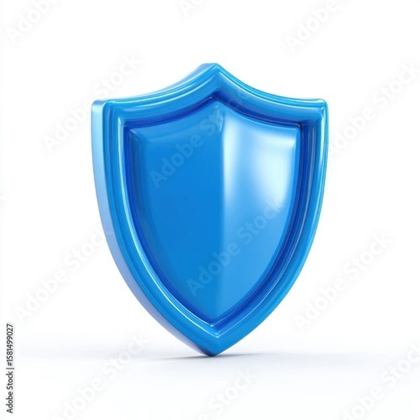 Fototapeta Glossy Blue Shield Icon 3D Rendered Security Symbol