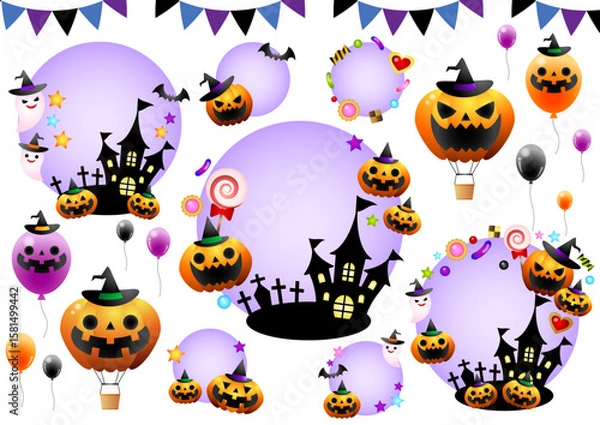 Fototapeta ハロウィンアイコンセット、紫、気球、かわいい、イラスト、立体