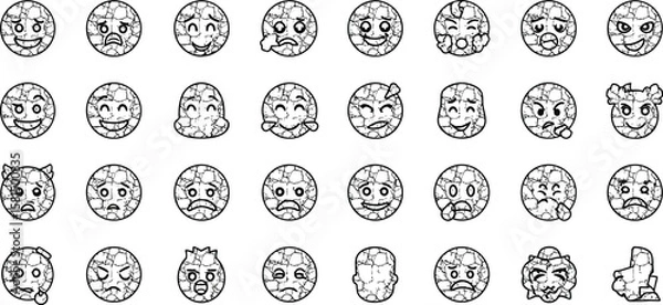 Fototapeta Vector art of a diverse collection of stone textured emoji icons captures a wide range of human emotions and expressions, adding a unique and artistic touch