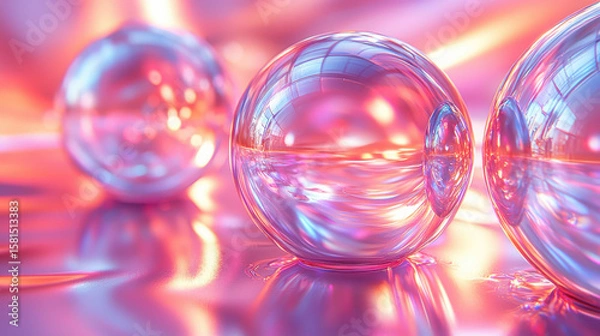 Fototapeta Iridescent liquid metal blobs reflect light beautifully, creating mesmerizing scene
