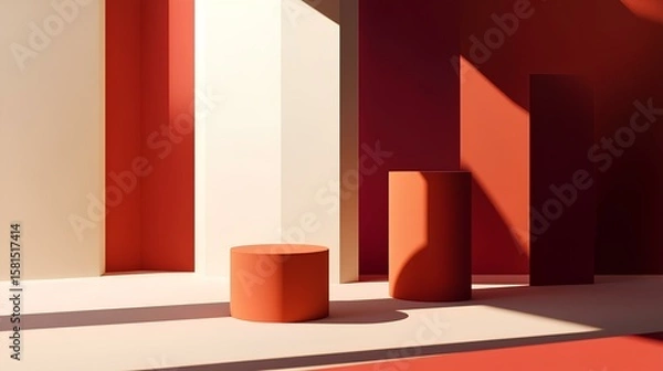 Fototapeta Geometric Harmony: A striking minimalist composition showcasing interplay of light and shadow within a modern architectural interior with geometric forms.
