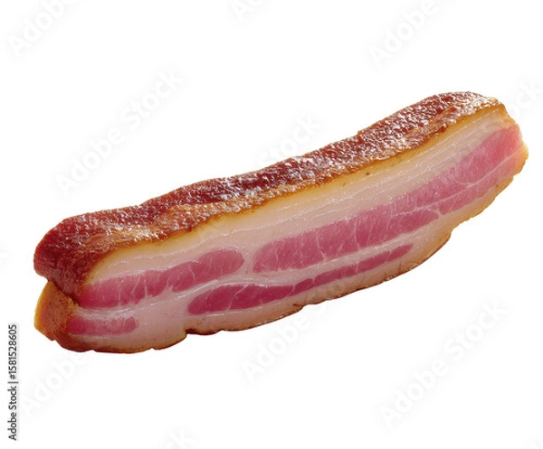 Fototapeta Freshly Cooked Slices of Crispy Bacon with Golden Brown Edges on a White Background for Culinary and Food Photography Usage