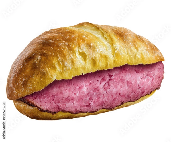 Fototapeta Delicious Freshly Baked Sandwich with Succulent Pink Meat Filling on a Golden Crusty Roll Displaying Textures and Colors to Tempt Every Palate