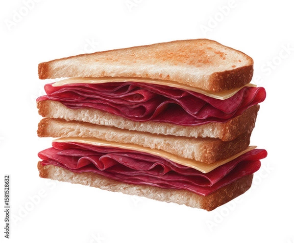 Fototapeta Delicious Layers of Roast Beef and Cheese in Toasted Bread Highlighting Tempting Texture and Color for Culinary Inspiration and Food Photography