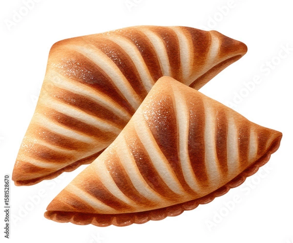 Fototapeta Delicious freshly baked pastries with golden crust and striped patterns on an isolated background for food photography and culinary designs