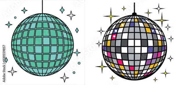 Fototapeta A digital illustration of two disco balls side by side against a white background