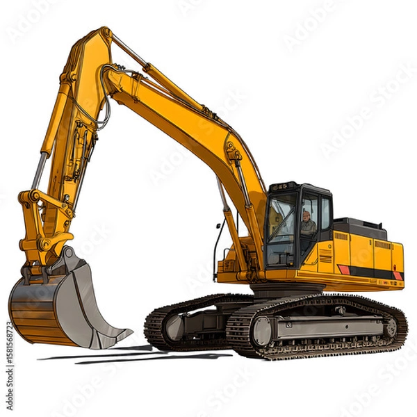 Obraz bright yellow heavy excavator with a large digging bucket and long arm