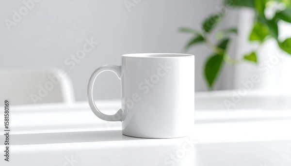Fototapeta White mug on a white table
