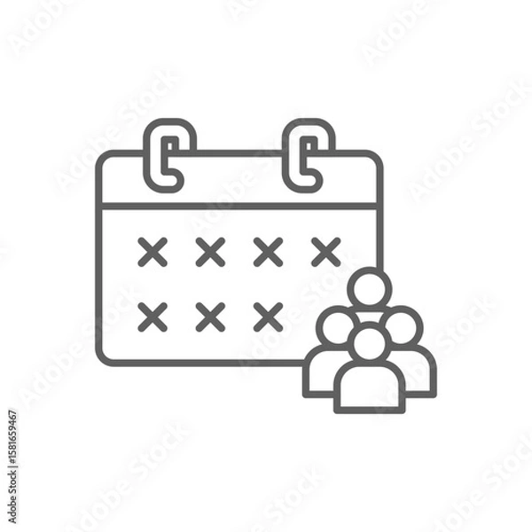 Fototapeta Staff Absence Calendar Icon. Outline Style. Editable Stroke Vector. Empty Work Schedule with Team Members. Labor Shortage Problem. Workforce Availability Issue. HR Planning and Employee Gap Symbol.