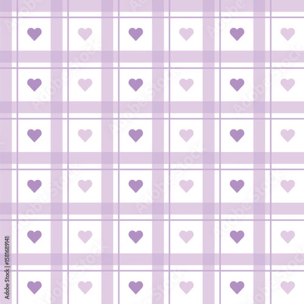 Fototapeta Cute Purple Plaid Pattern with Hearts for Fabric and Valentine's Design. Illustration vector 10 eps.