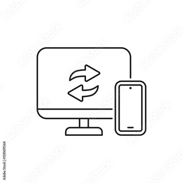 Fototapeta Sync phone to computer icon design isolated on white background. Vector illustration