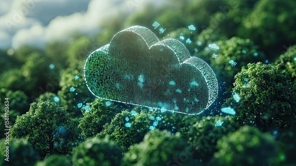 Fototapeta Eco-Friendly Cloud Computing Solutions with Sustainable Green Energy