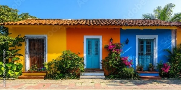 Fototapeta Colorful traditional private houses, offering a vibrant and inviting residential architecture exterior, Generative AI