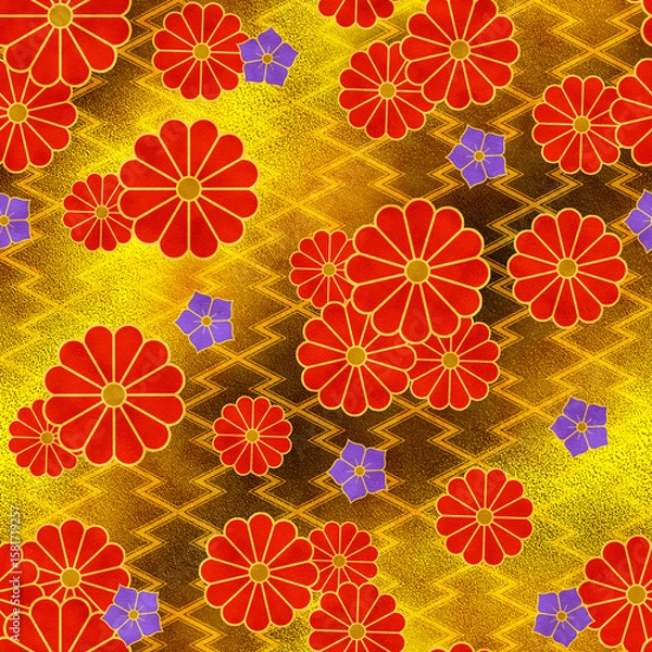 Fototapeta 日本の伝統文様　菊　桔梗　松皮菱　シームレス